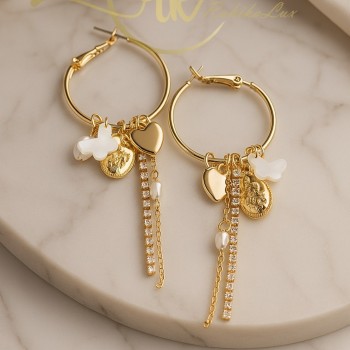 گوشواره حلقه ای آویزدار قلب و پروانه